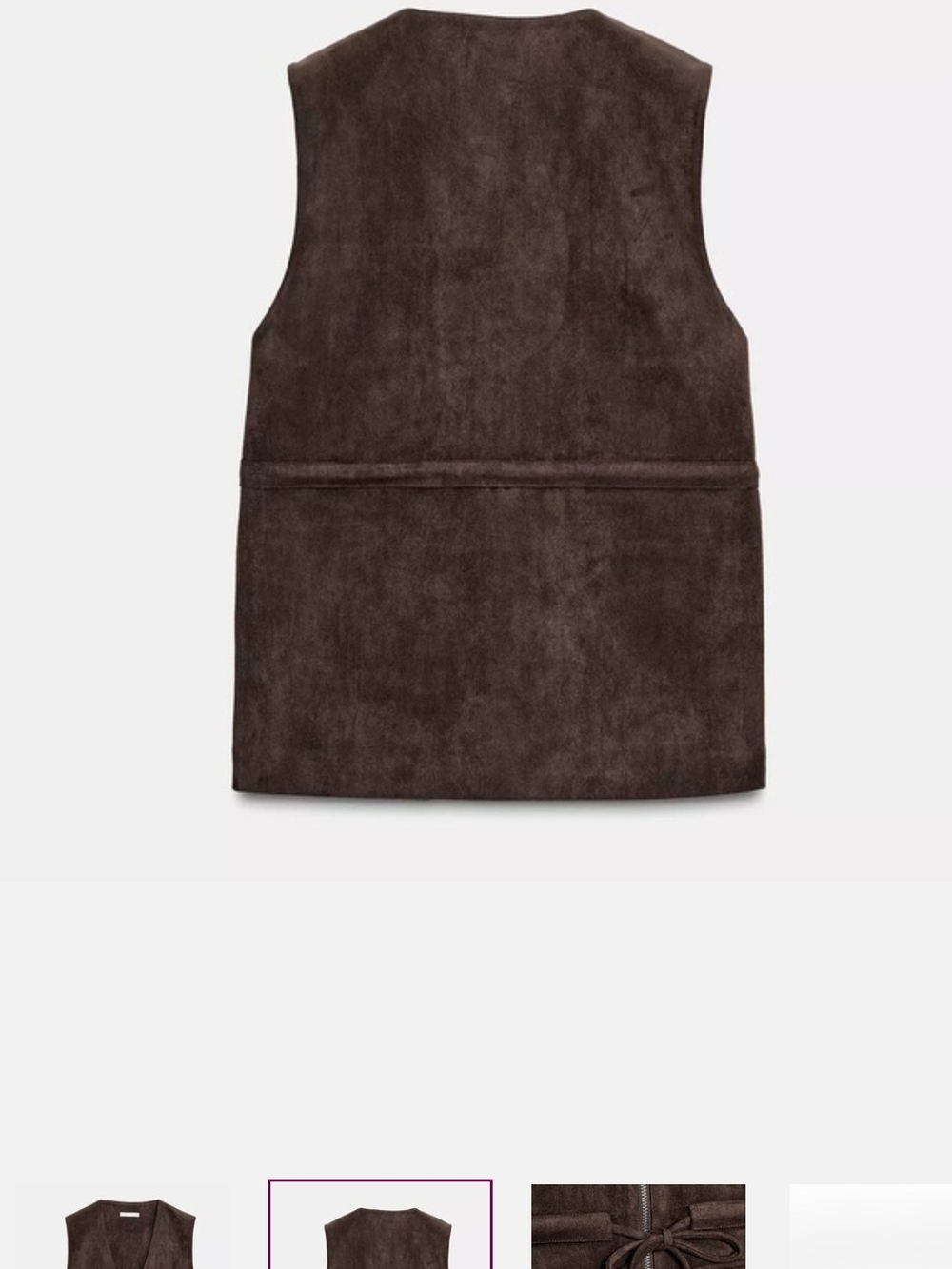 NWT Zara Chocolate Brown Faux Suede Waistcoat with Patch Pockets. Large. - Picture 5 of 9